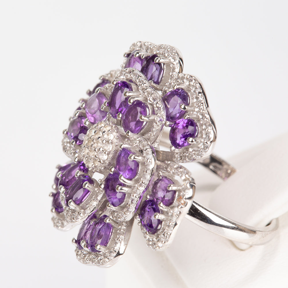 Silberring mit brasilianischem Amethyst und weißem Topas 5 