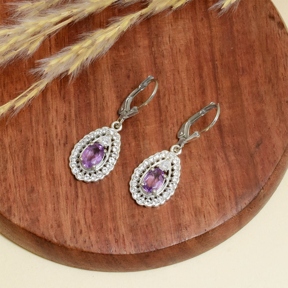 Silberohrringe mit brasilianischem Amethyst und weißem Topas 2 