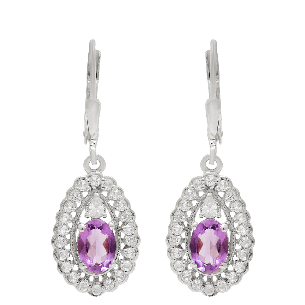Silberohrringe mit brasilianischem Amethyst und weißem Topas