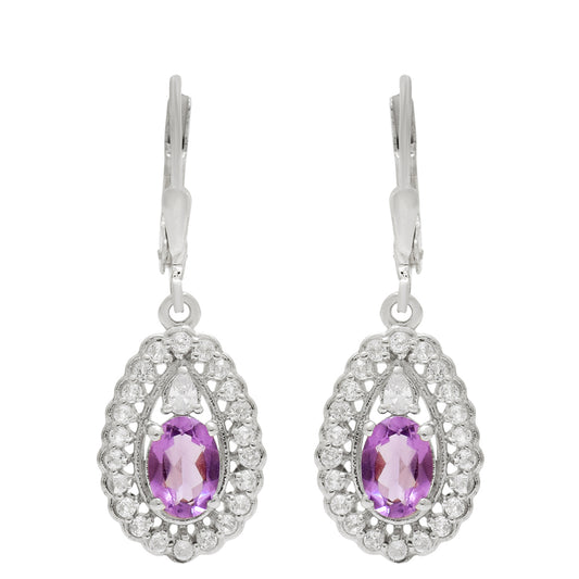 Silberohrringe mit brasilianischem Amethyst und weißem Topas