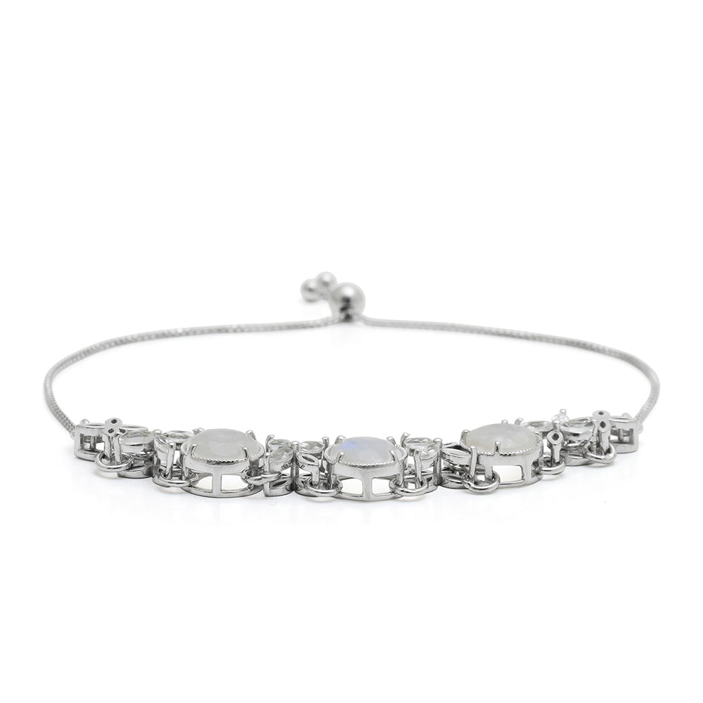 Silberarmband mit Regenbogenmondstein und weißem Topas 4 