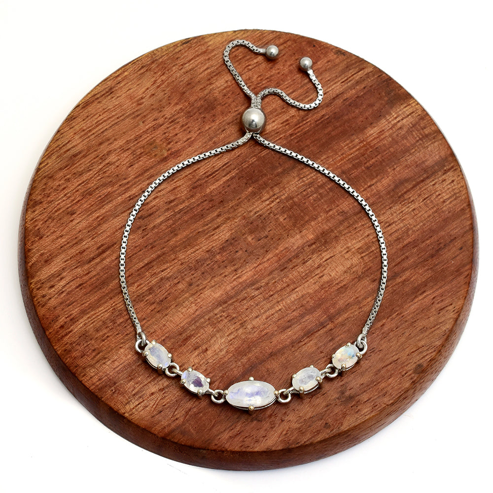 Silberarmband mit Regenbogenmondstein