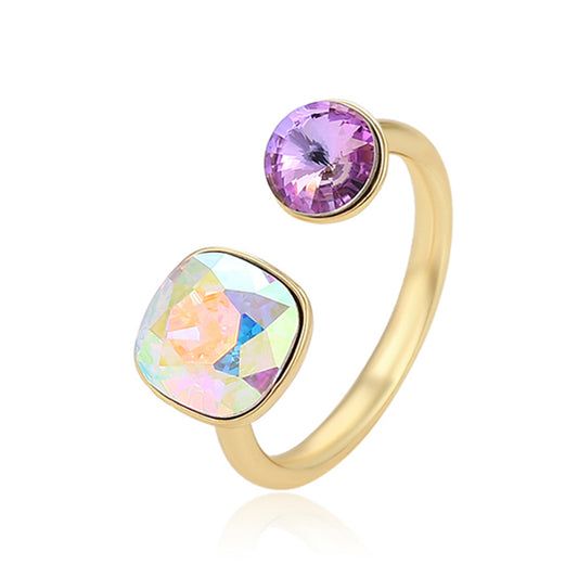 Ring aus goldplattierterr Legierung mit purpurfarbenem Emporia® Kristall und weißem Emporia® Kristall