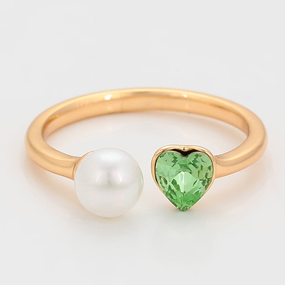 Ring aus goldplattierterr Legierung mit Glasperle und grünem Emporia® Kristall 6 