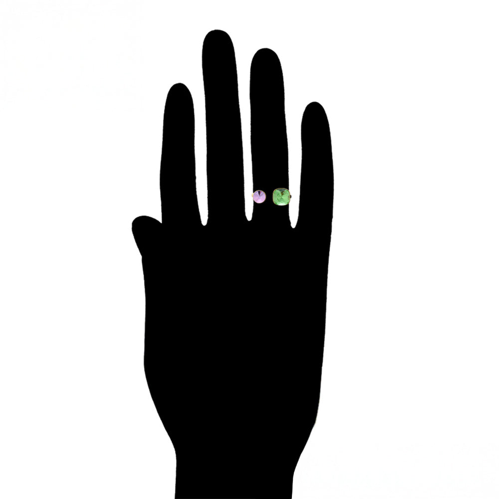 Ring aus goldplattierterr Legierung mit grünem Emporia® Kristall und purpurfarbenem Emporia® Kristall 8 