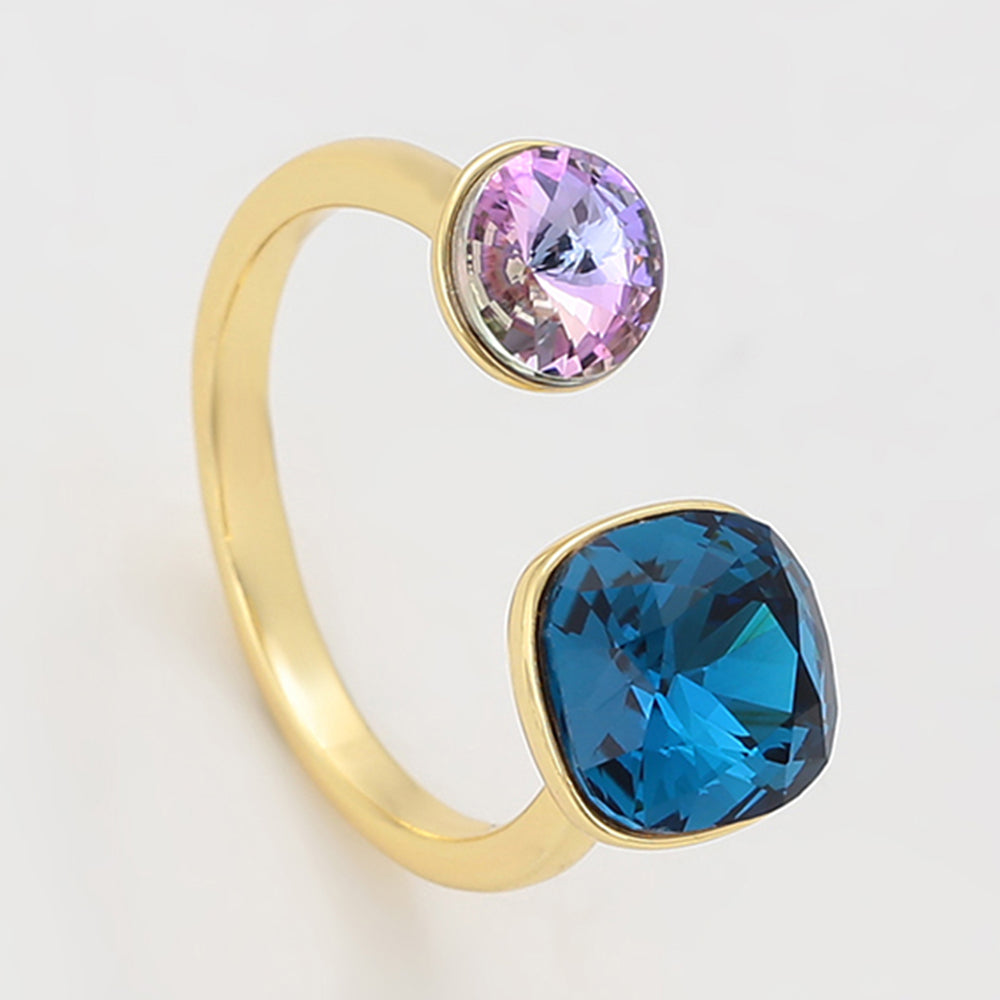 Ring aus goldplattierterr Legierung mit purpurfarbenem Emporia® Kristall und blauem Emporia®-Kristall 3 