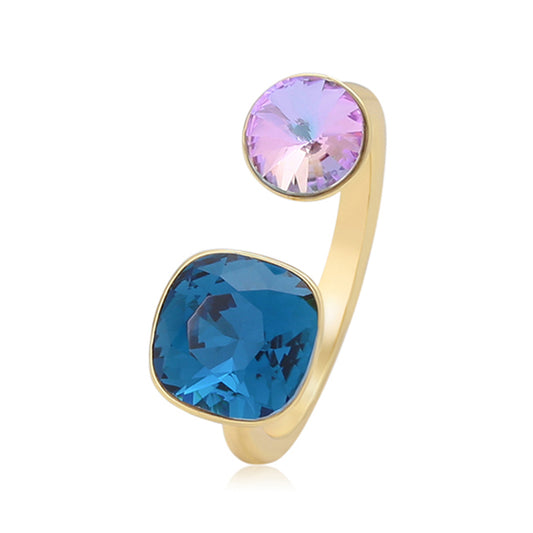 Ring aus goldplattierterr Legierung mit purpurfarbenem Emporia® Kristall und blauem Emporia®-Kristall