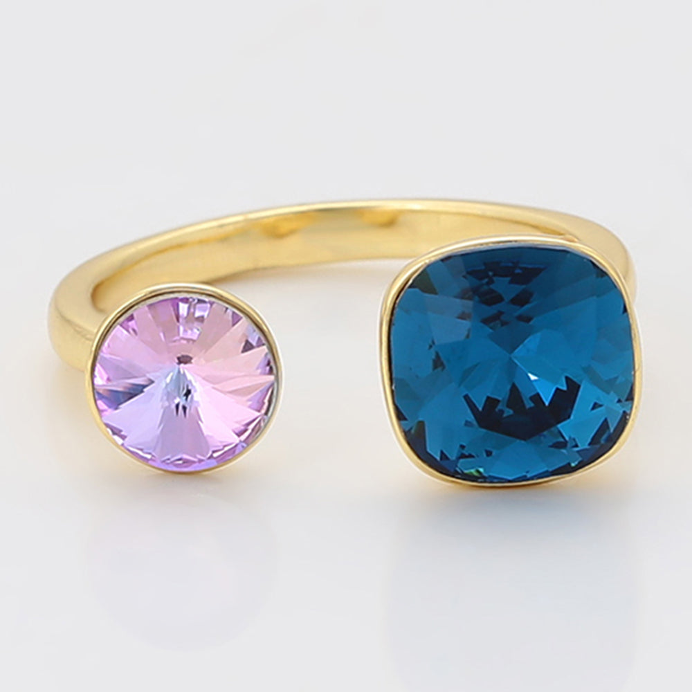 Ring aus goldplattierterr Legierung mit purpurfarbenem Emporia® Kristall und blauem Emporia®-Kristall 5 