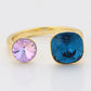 Ring aus goldplattierterr Legierung mit purpurfarbenem Emporia® Kristall und blauem Emporia®-Kristall