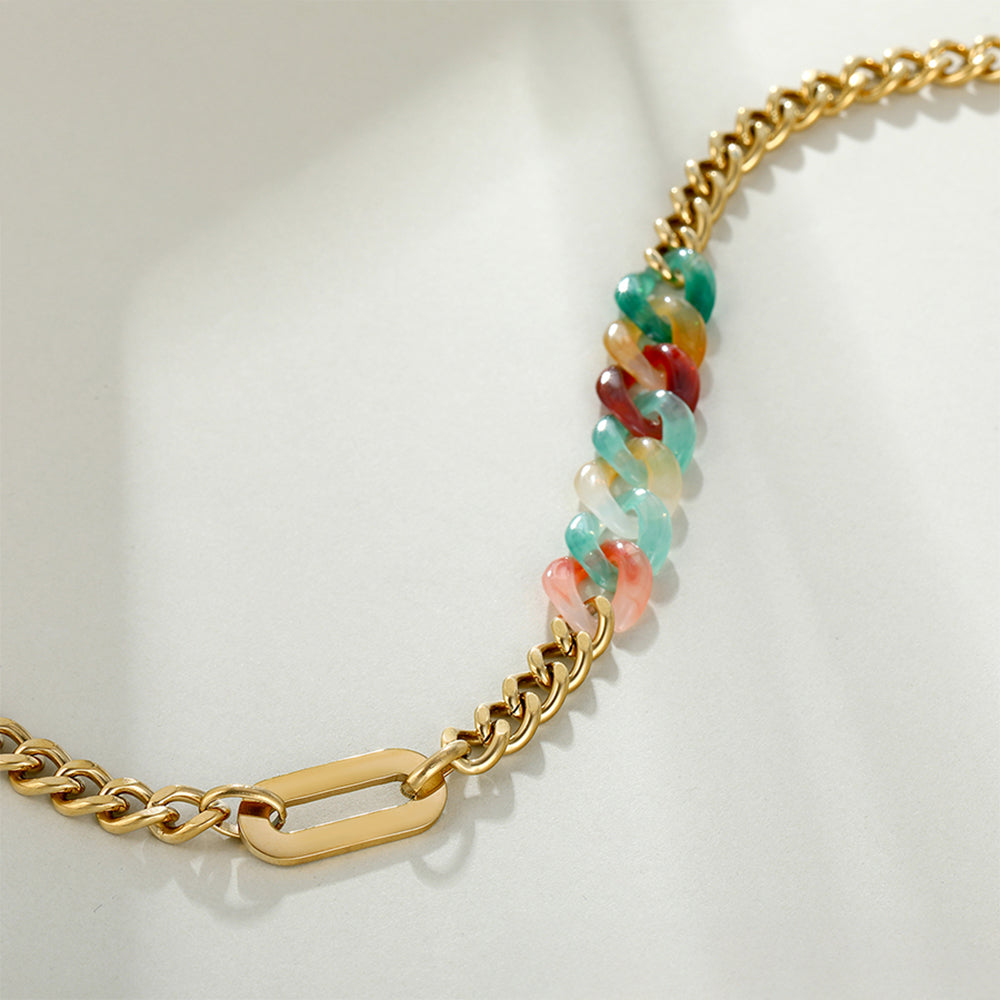Halskette aus goldplattierter Legierung mit rotem Emporia®-Kristall und blauem Emporia®-Kristall 4 