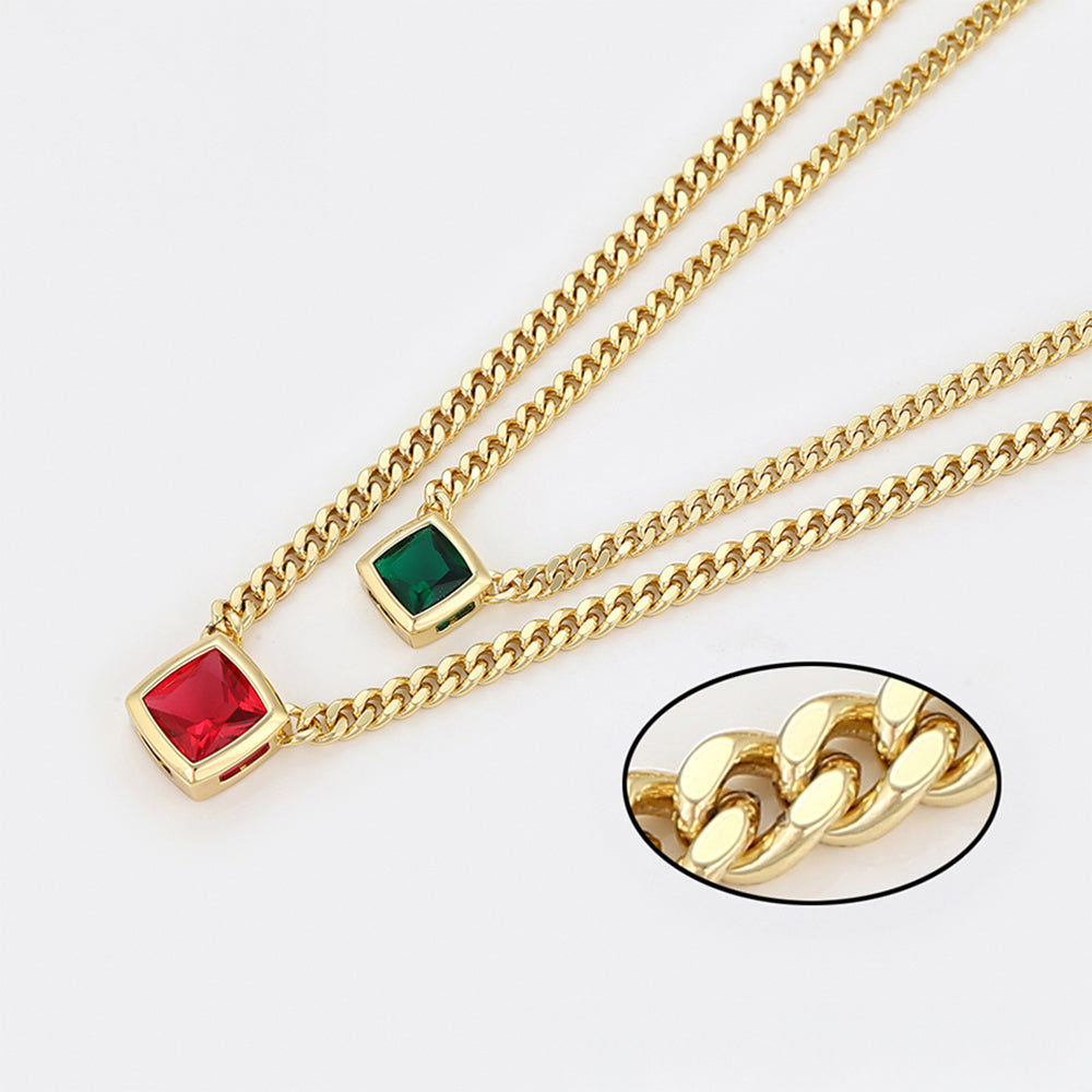 Halskette aus goldplattierter Legierung mit rotem Emporia®-Kristall und grünem Emporia® Kristall