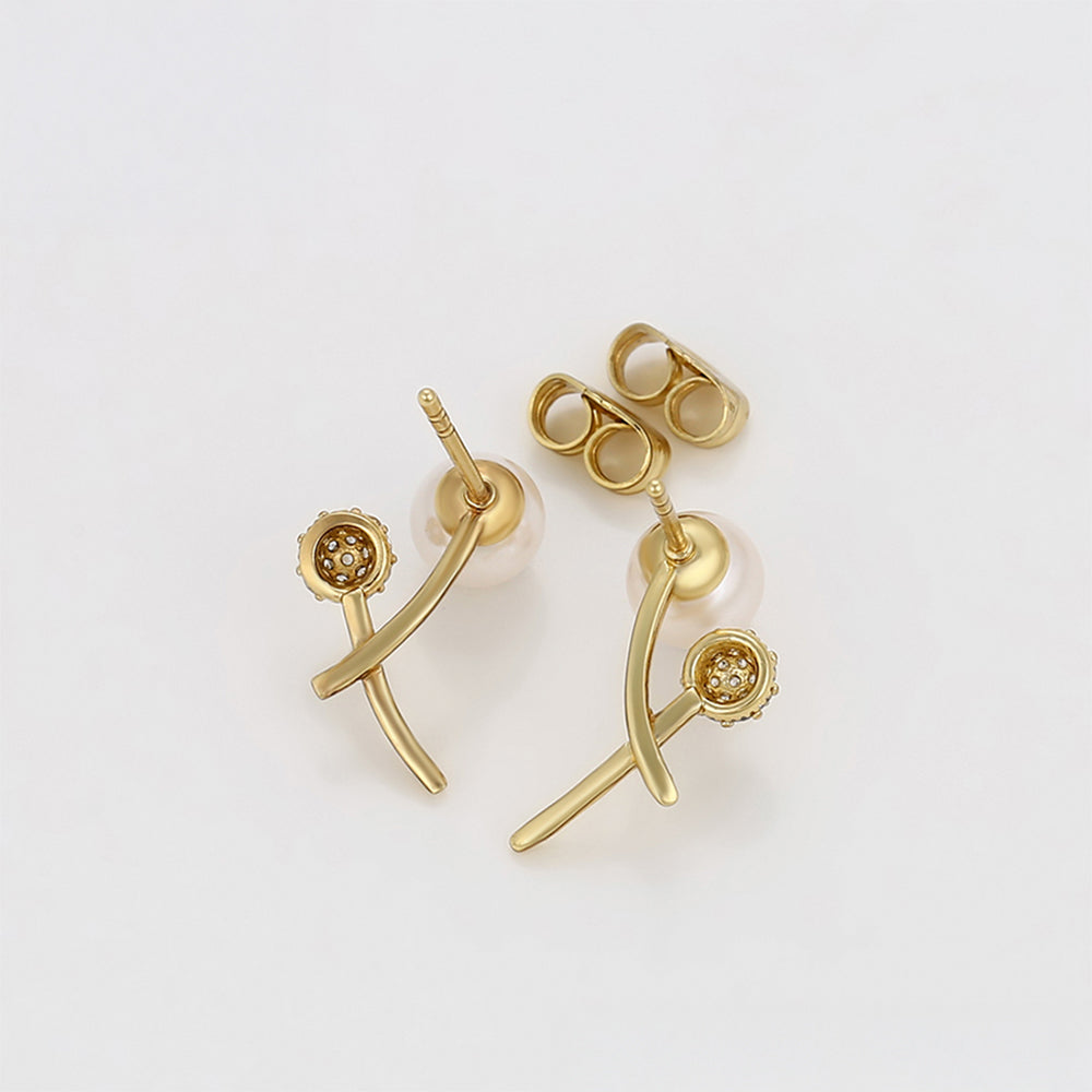 Ohrringe aus goldplattierter Legierung mit Glasperle und weißem Emporia® Kristall 7 