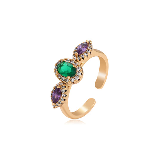 Ring aus goldplattierterr Legierung mit purpurfarbenem Emporia® Kristall und grünem Emporia® Kristall