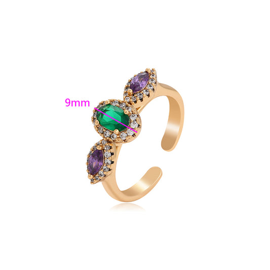 Ring aus goldplattierterr Legierung mit purpurfarbenem Emporia® Kristall und grünem Emporia® Kristall