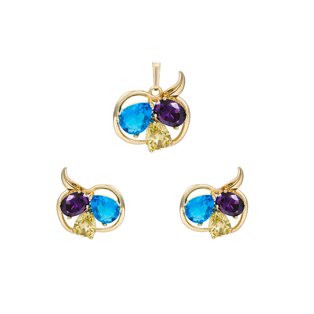 Schmuckgarnitur aus aus goldplattierter Legierung mit blauem Emporia®-Kristall und weißem Emporia® Kristall 1 