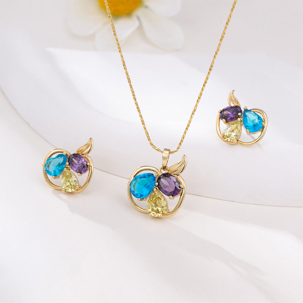 Schmuckgarnitur aus aus goldplattierter Legierung mit blauem Emporia®-Kristall und weißem Emporia® Kristall