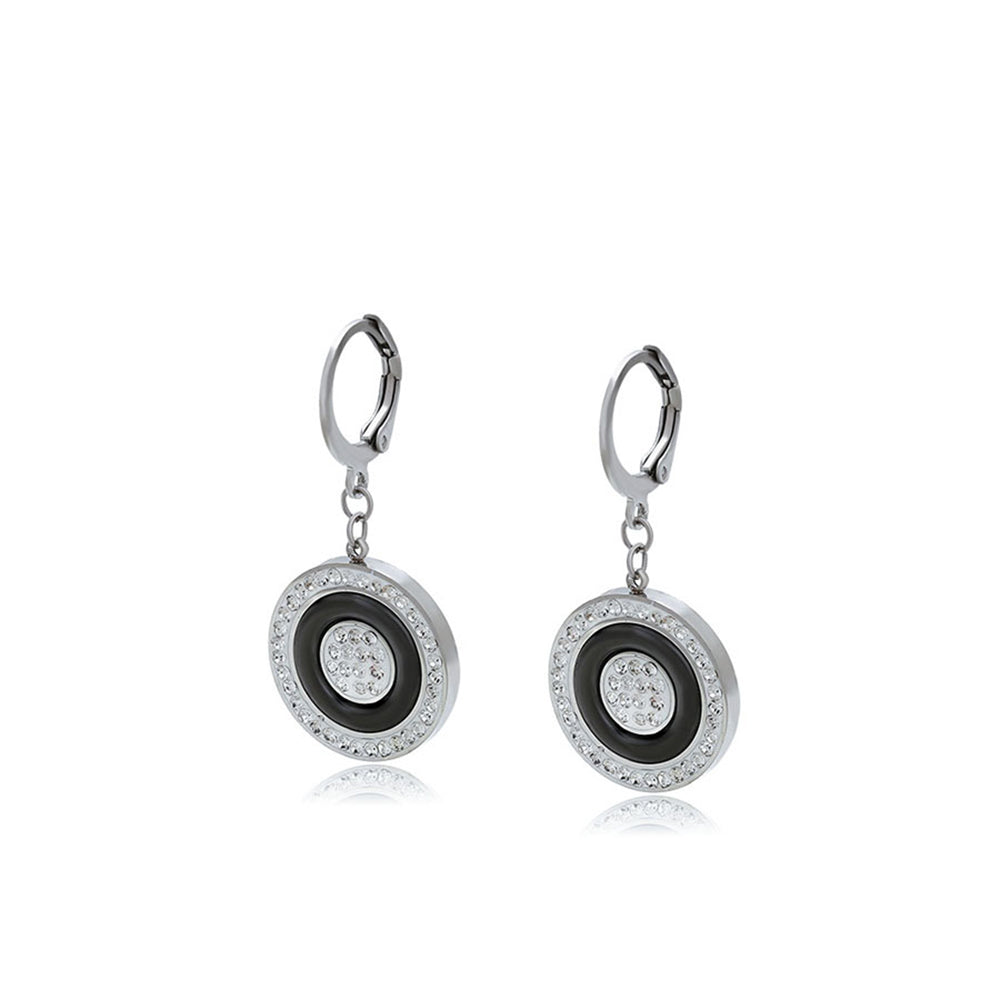Ohrringe aus goldplattierter Legierung mit weißem Emporia® Kristall und schwarzem Emporia®-Kristall 1 