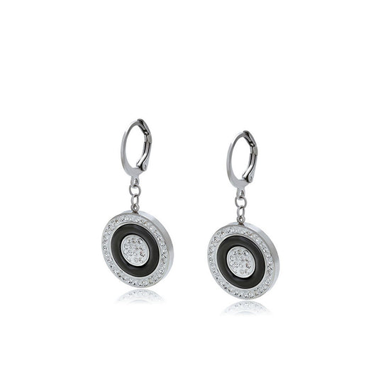 Ohrringe aus goldplattierter Legierung mit weißem Emporia® Kristall und schwarzem Emporia®-Kristall