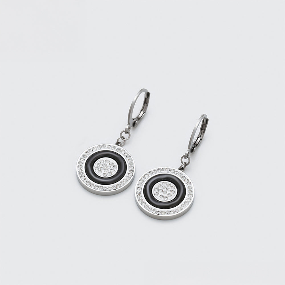 Ohrringe aus goldplattierter Legierung mit weißem Emporia® Kristall und schwarzem Emporia®-Kristall 3 