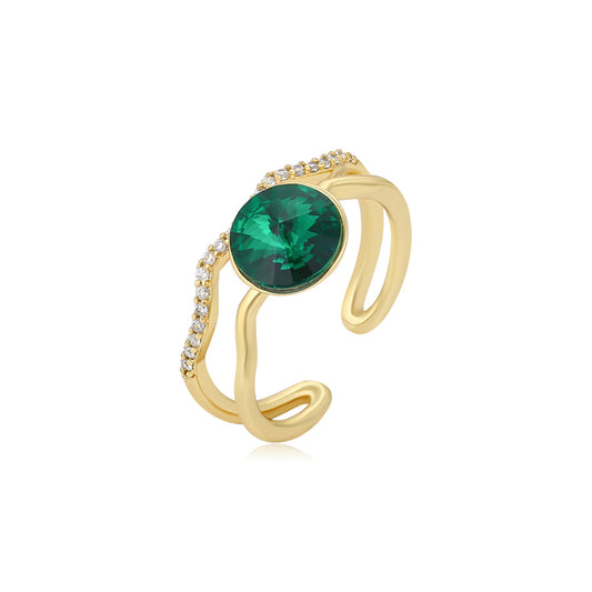 Ring aus goldplattierterr Legierung mit grünem Emporia® Kristall und weißem Emporia® Kristall