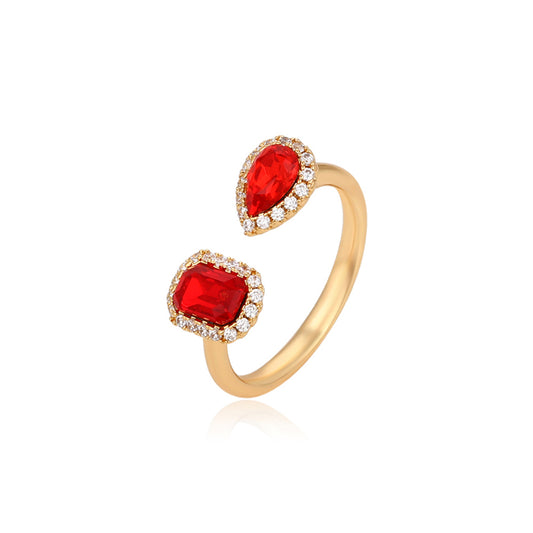 Ring aus goldplattierterr Legierung mit rotem Emporia®-Kristall und weißem Emporia® Kristall