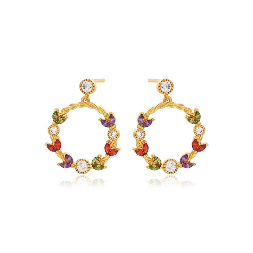 Ohrringe aus goldplattierter Legierung mit rotem Emporia®-Kristall und weißem Emporia® Kristall 2 