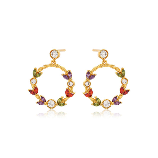 Ohrringe aus goldplattierter Legierung mit rotem Emporia®-Kristall und weißem Emporia® Kristall