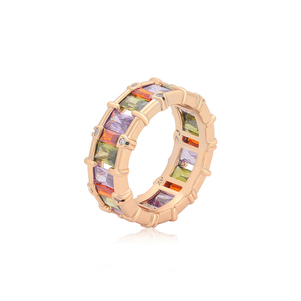 Ring aus goldplattierterr Legierung mit purpurfarbenem Emporia® Kristall und rosafarbenem Emporia® Kristall 1 