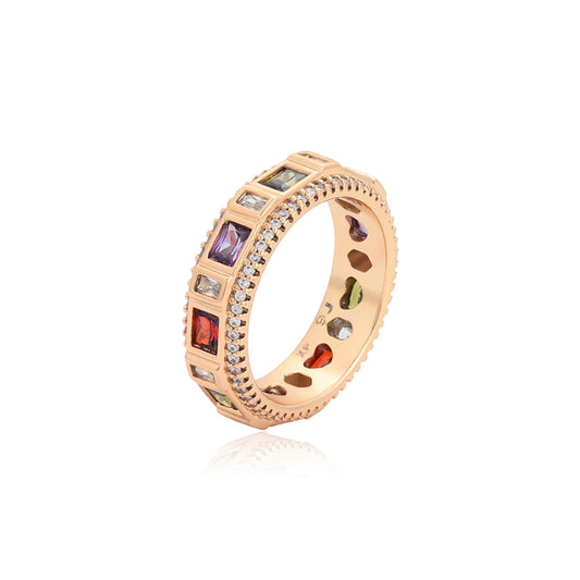 Ring aus goldplattierterr Legierung mit rotem Emporia®-Kristall und purpurfarbenem Emporia® Kristall