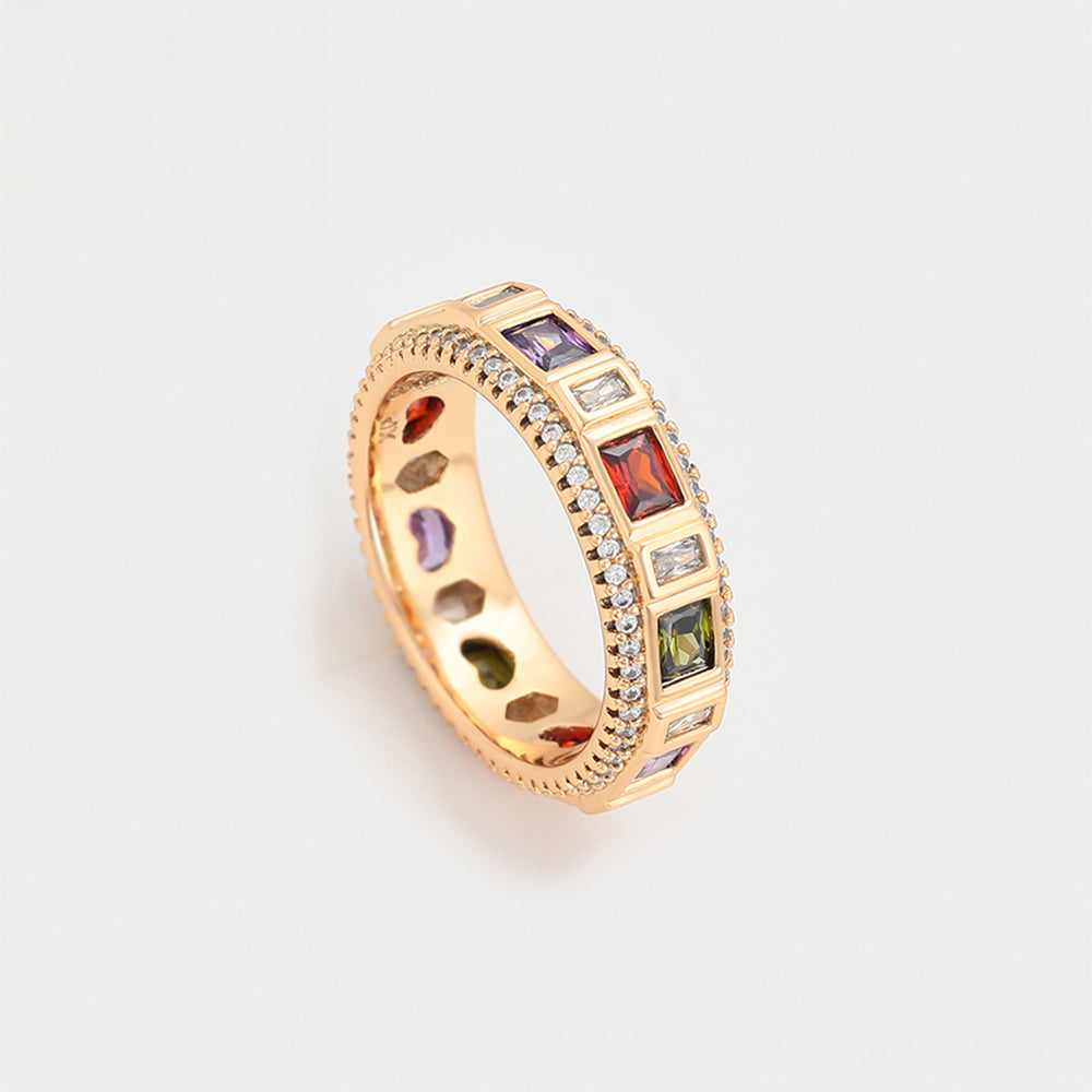 Ring aus goldplattierterr Legierung mit rotem Emporia®-Kristall und purpurfarbenem Emporia® Kristall 4 