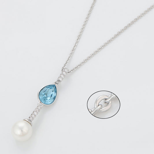 Halskette aus goldplattierter Legierung mit blauem Emporia®-Kristall und Glasperle