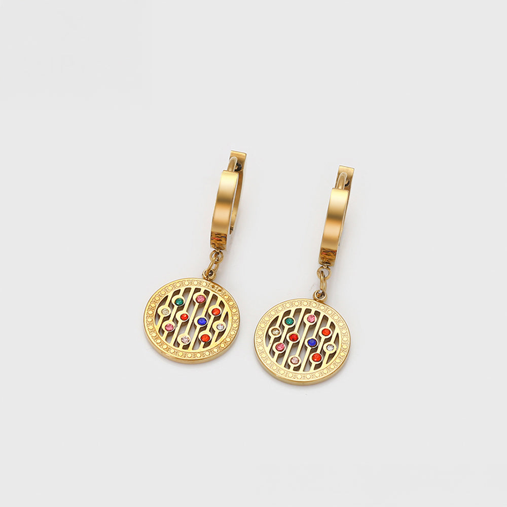 Schmuckgarnitur aus aus goldplattierter Legierung mit rotem Emporia®-Kristall und blauem Emporia®-Kristall