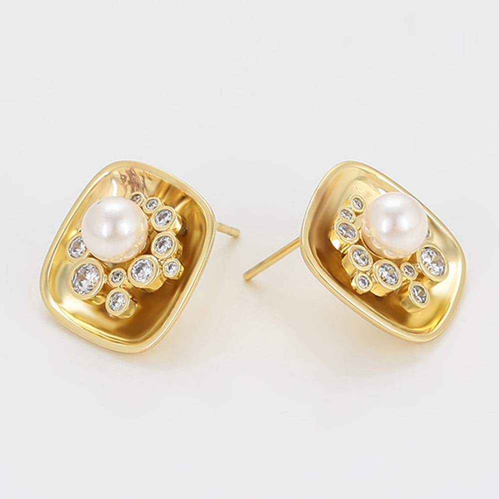Ohrringe aus goldplattierter Legierung mit Glasperle und weißem Emporia® Kristall 6 