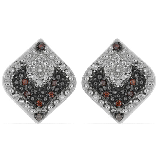 Silberohrringe mit weißem Diamant und rotem Diamant