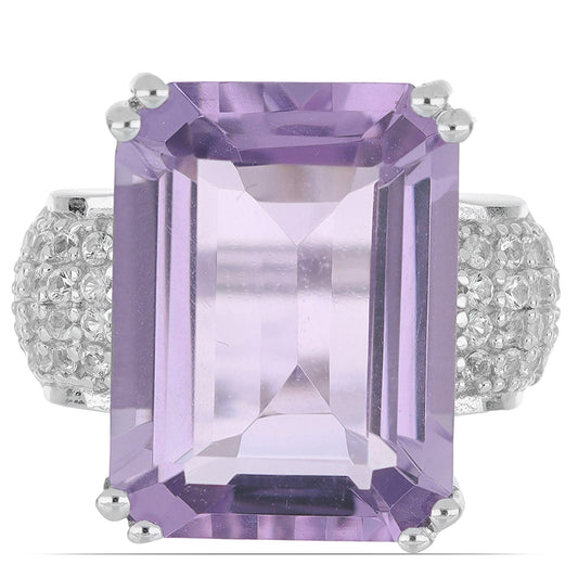 Silberring mit Rose De France Amethyst und weißem Topas