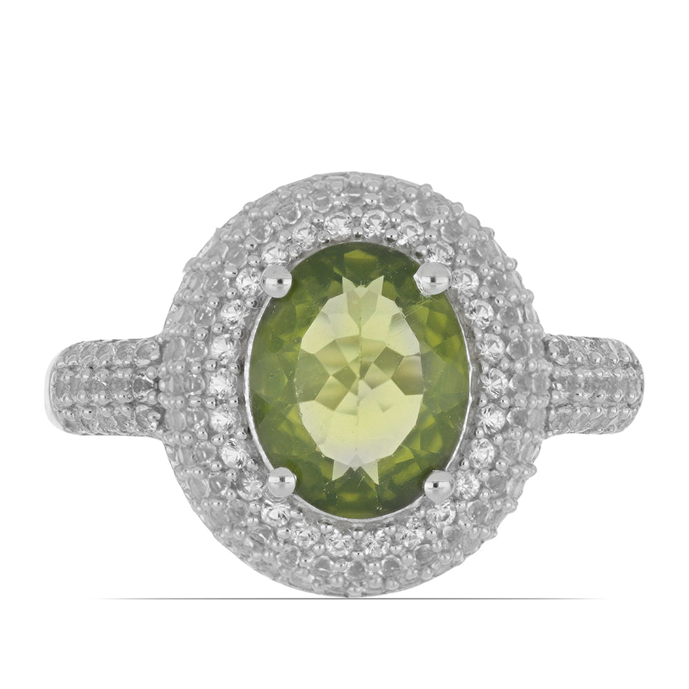 Silberring mit Peridot aus Changbai und weißem Topas 1 