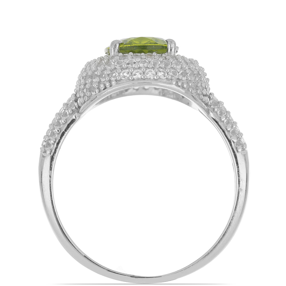 Silberring mit Peridot aus Changbai und weißem Topas