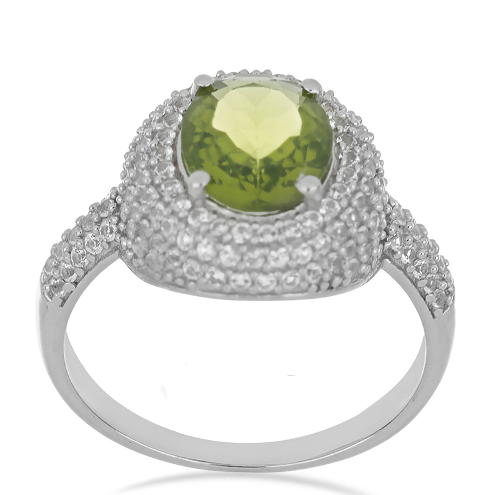 Silberring mit Peridot aus Changbai und weißem Topas