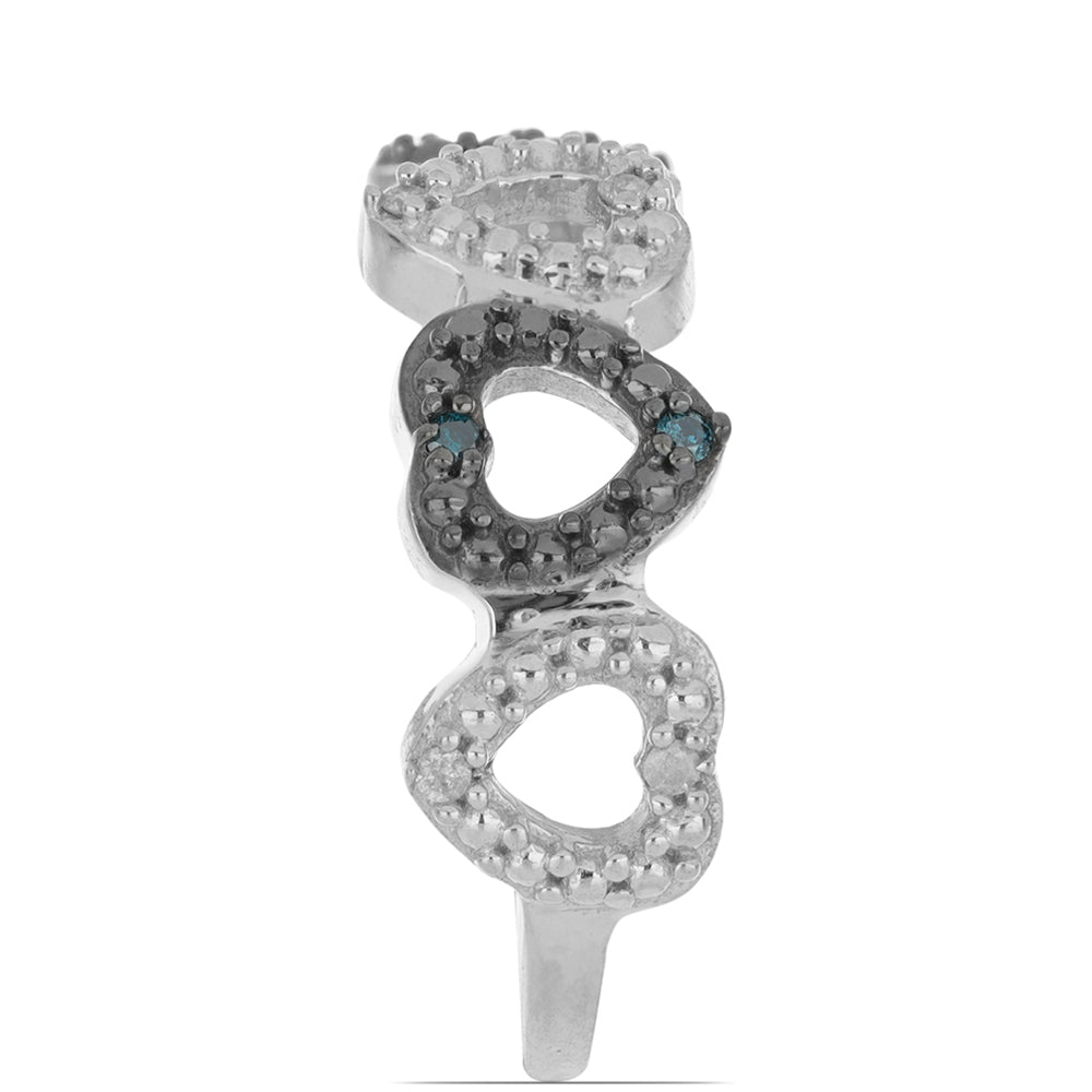 Silberring mit blauem Diamant und weißem Diamant 4 