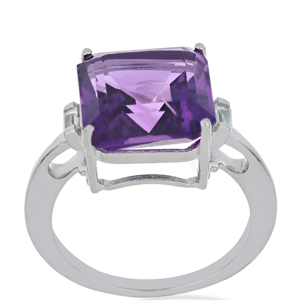 Silberring mit marokkanischem Amethyst und weißem Topas