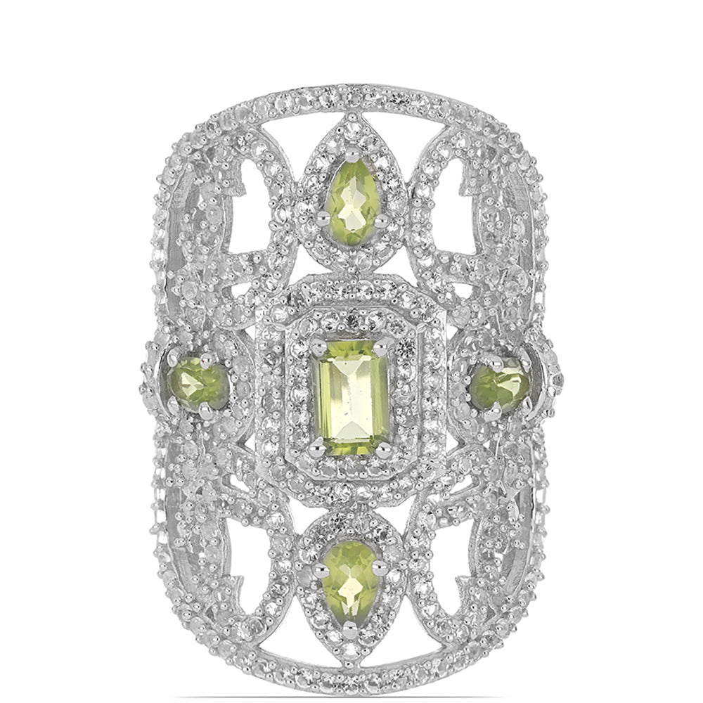 Silberring mit Peridot aus Changbai und weißem Topas