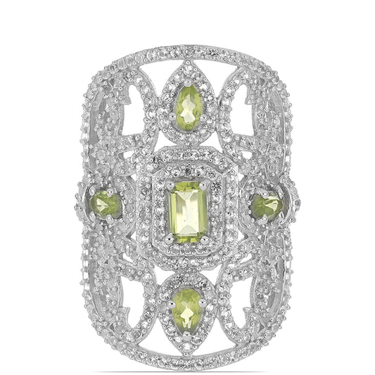 Silberring mit Peridot aus Changbai und weißem Topas