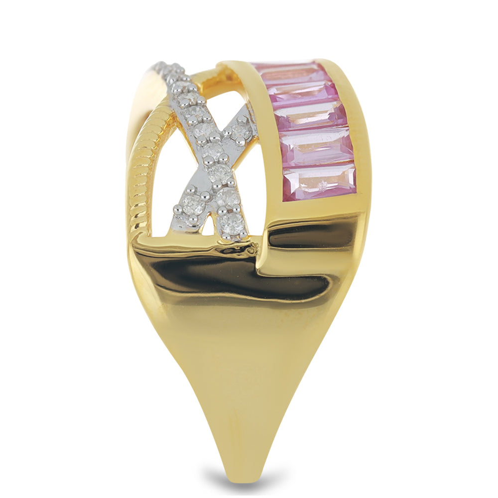 Goldring mit rosafarbenem Saphir und weißem Diamant 4 