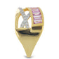 Goldring mit rosafarbenem Saphir und weißem Diamant