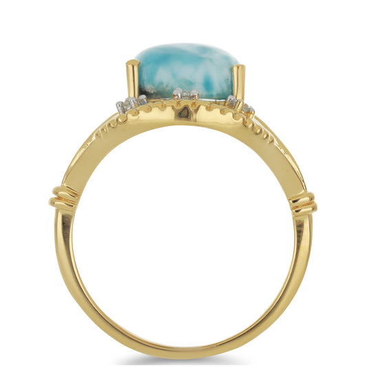 Goldplattierter Silberring mit Larimar und weißem Topas