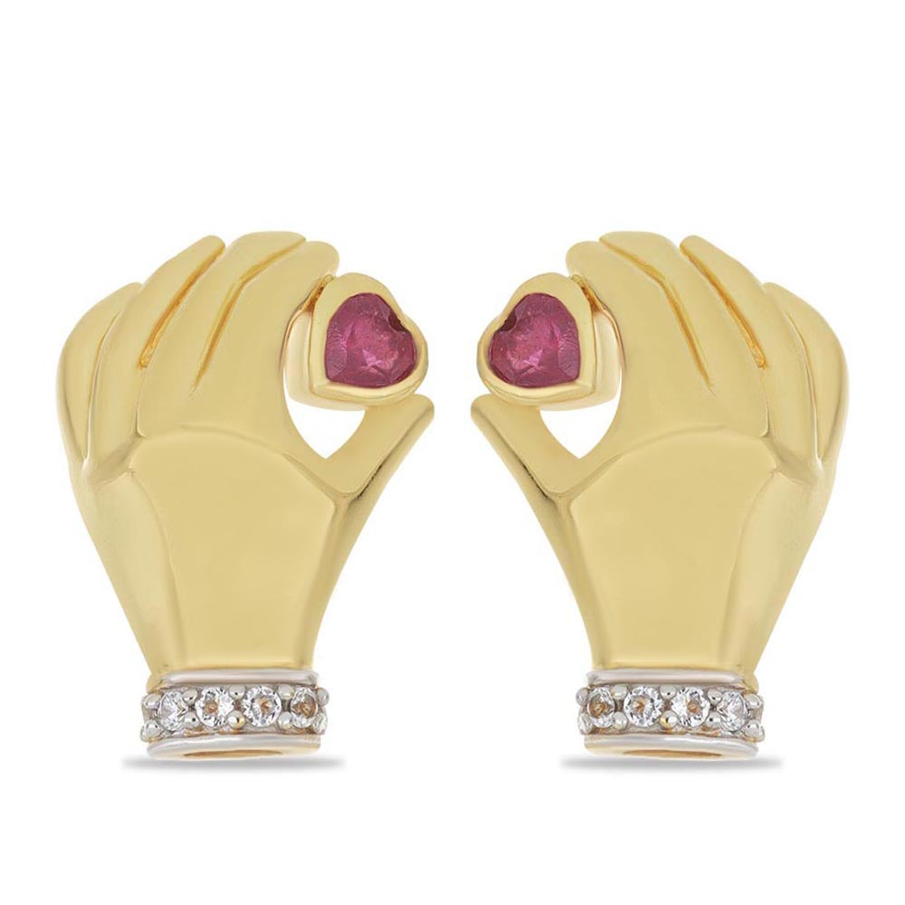 Goldplattierte Silberohrringe mit Rubin aus Madagaskar und weißem Topas