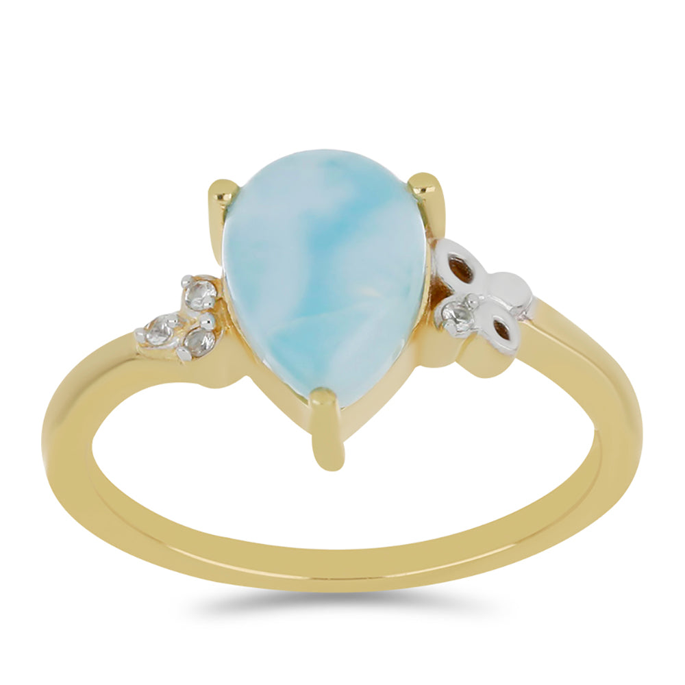 Goldplattierter Silberring mit Larimar und weißem Topas 3 