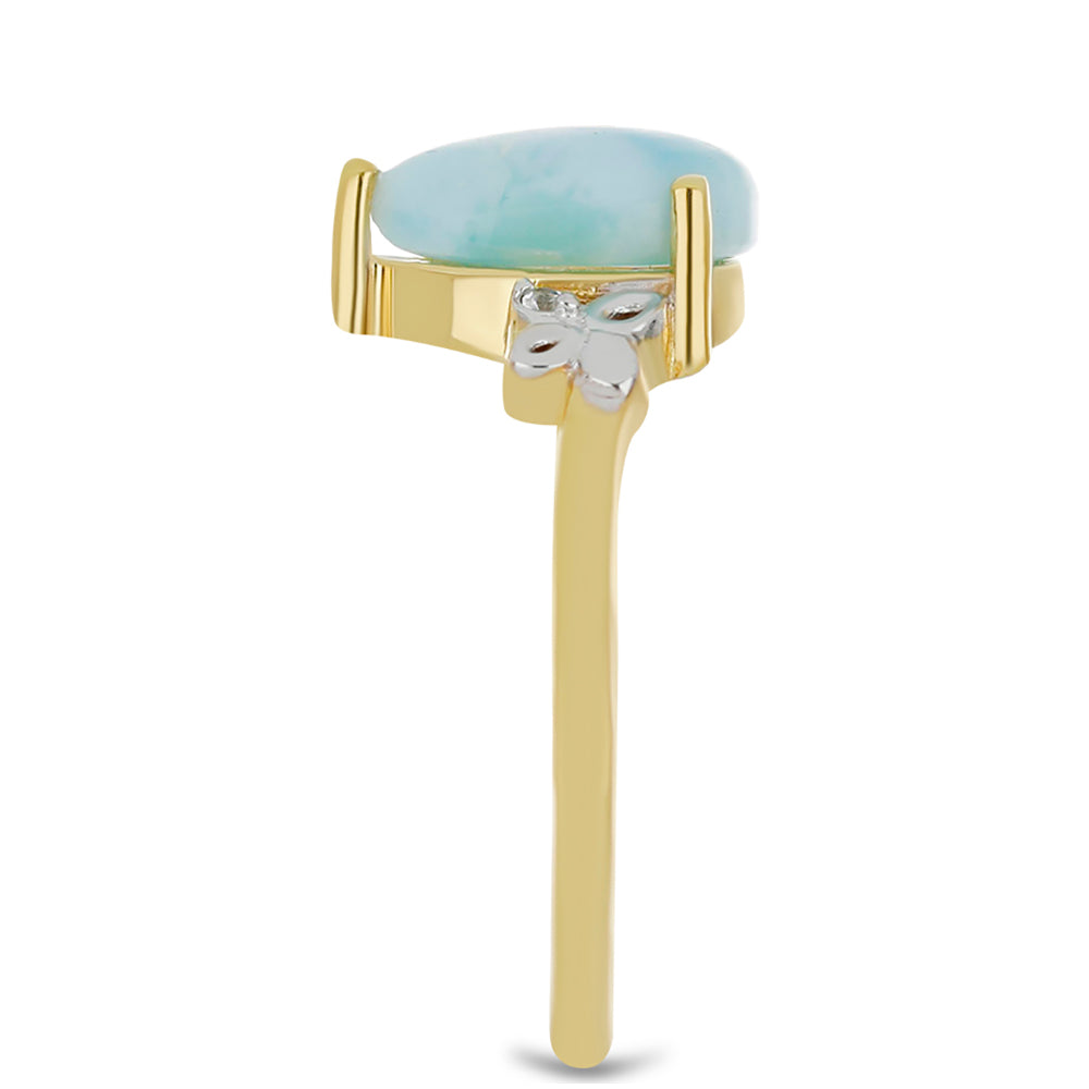 Goldplattierter Silberring mit Larimar und weißem Topas