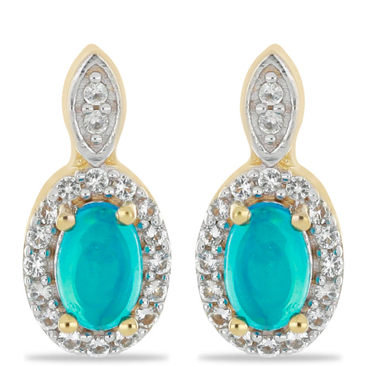 Goldplattierte Silberohrringe mit äthiopischem Paraiba-Blauopal und weißem Topas