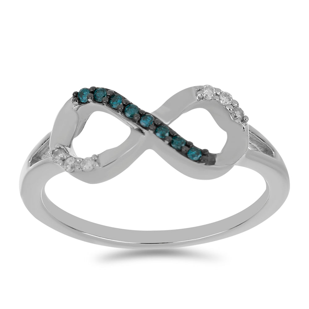 Silberring mit blauem Diamant und weißem Diamant